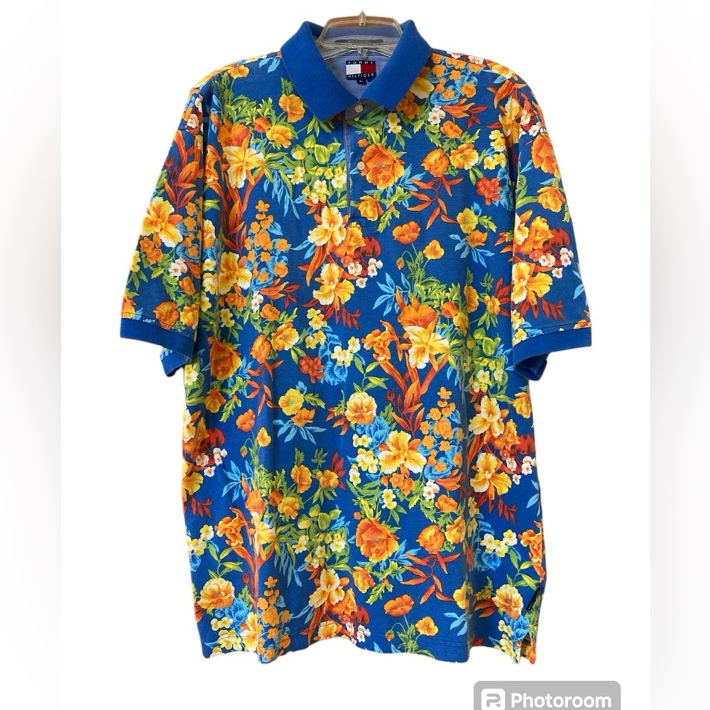 Vintage Tommy Hilfiger Bright Floral Polo Shirt XL